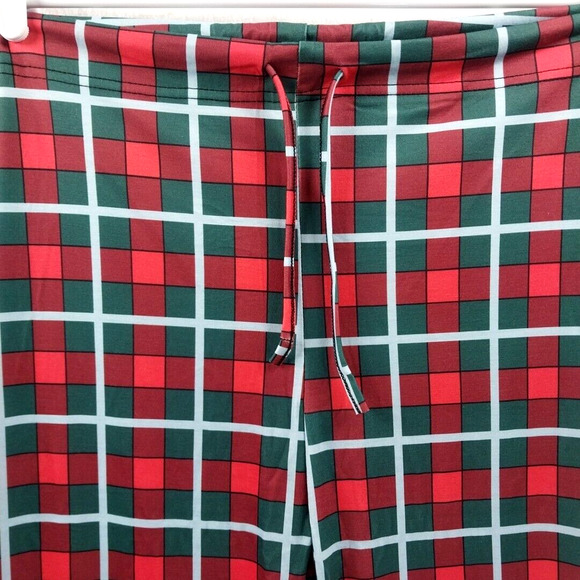 Women's XL Pajama Lounge Set 2 Pieces Christmas Green Red Plaid New - Picture 5 of 6